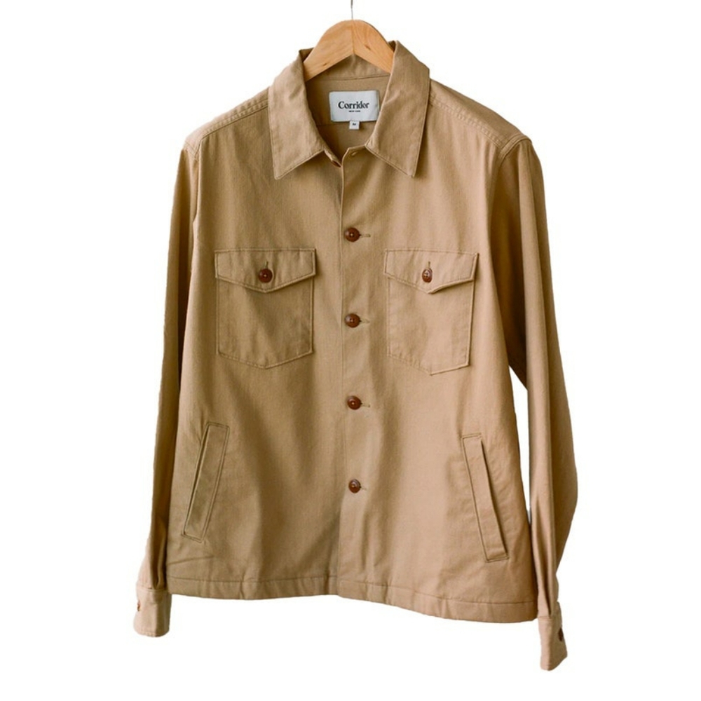 Corridor NYC Herringbone Twill Military Jacket in Khaki (size small)